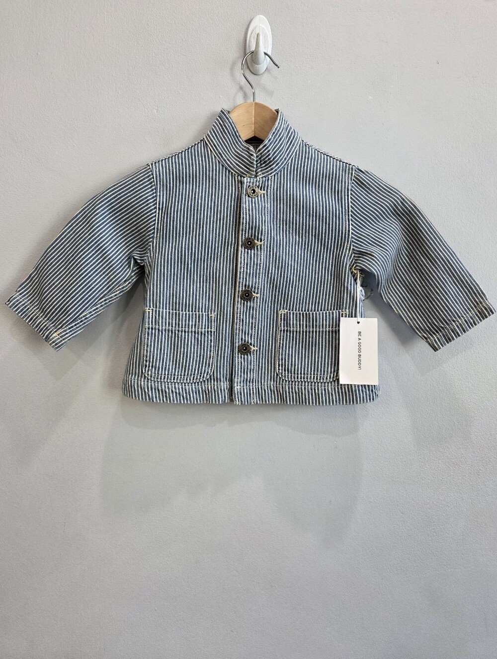 Hey Gang Railroad Stripe Denim Chore Coat Jacket Button Size 18 Toddler